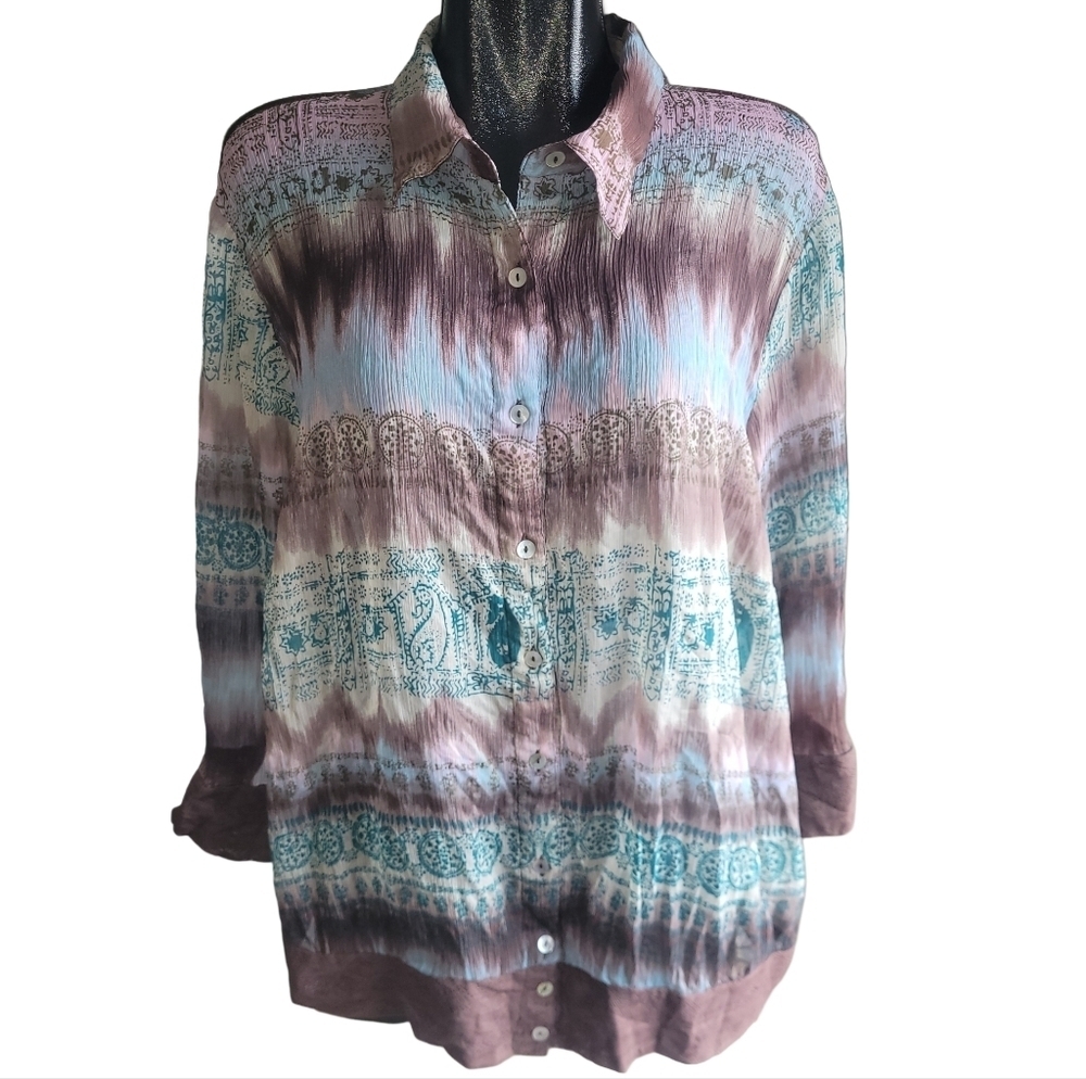 Bill Blass Jeanswear Multi Colored Semi Sheer Blouse Size 2X